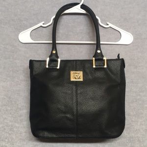 ANNE KLEIN Classic Style  Gold Logo & Hardware Leather-Like Bag w/Satin Lining